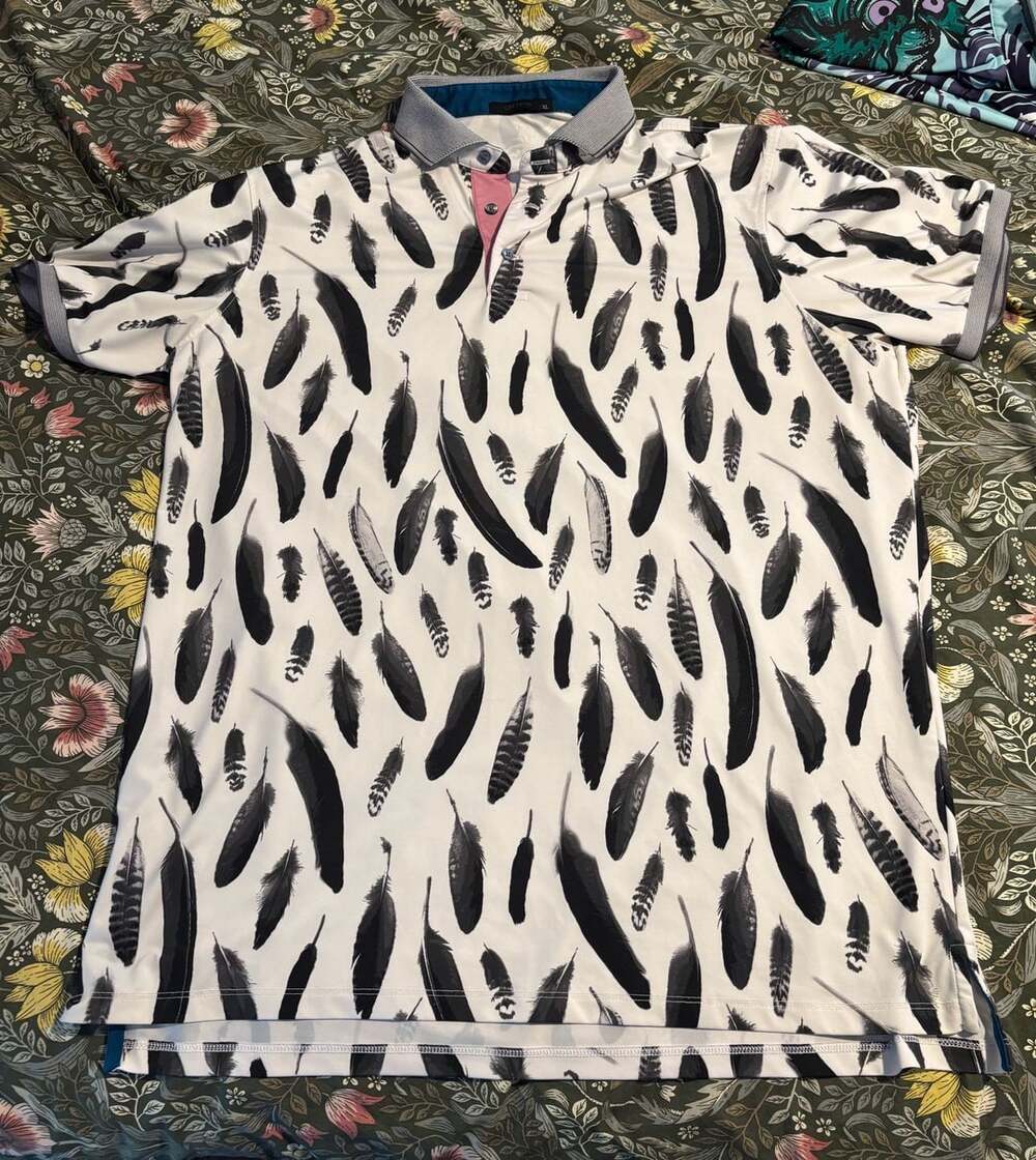 Greyson Forever Flight Polo Size XL White Feather Print Golf Shirt